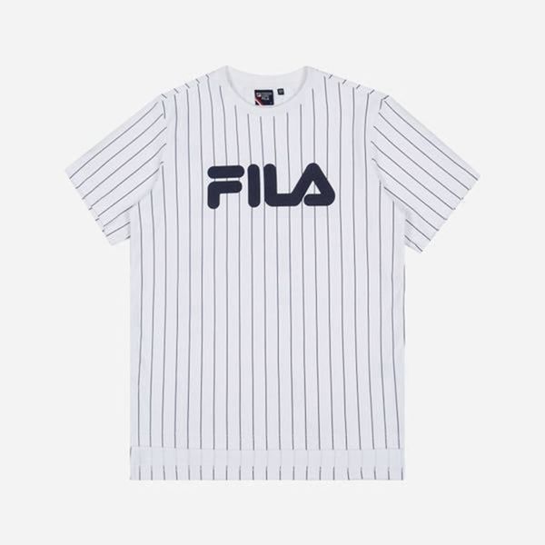 Camisetas Manga Corta Fila Mujer Blancas - Line Pinstripe S/S - España 460189MRA